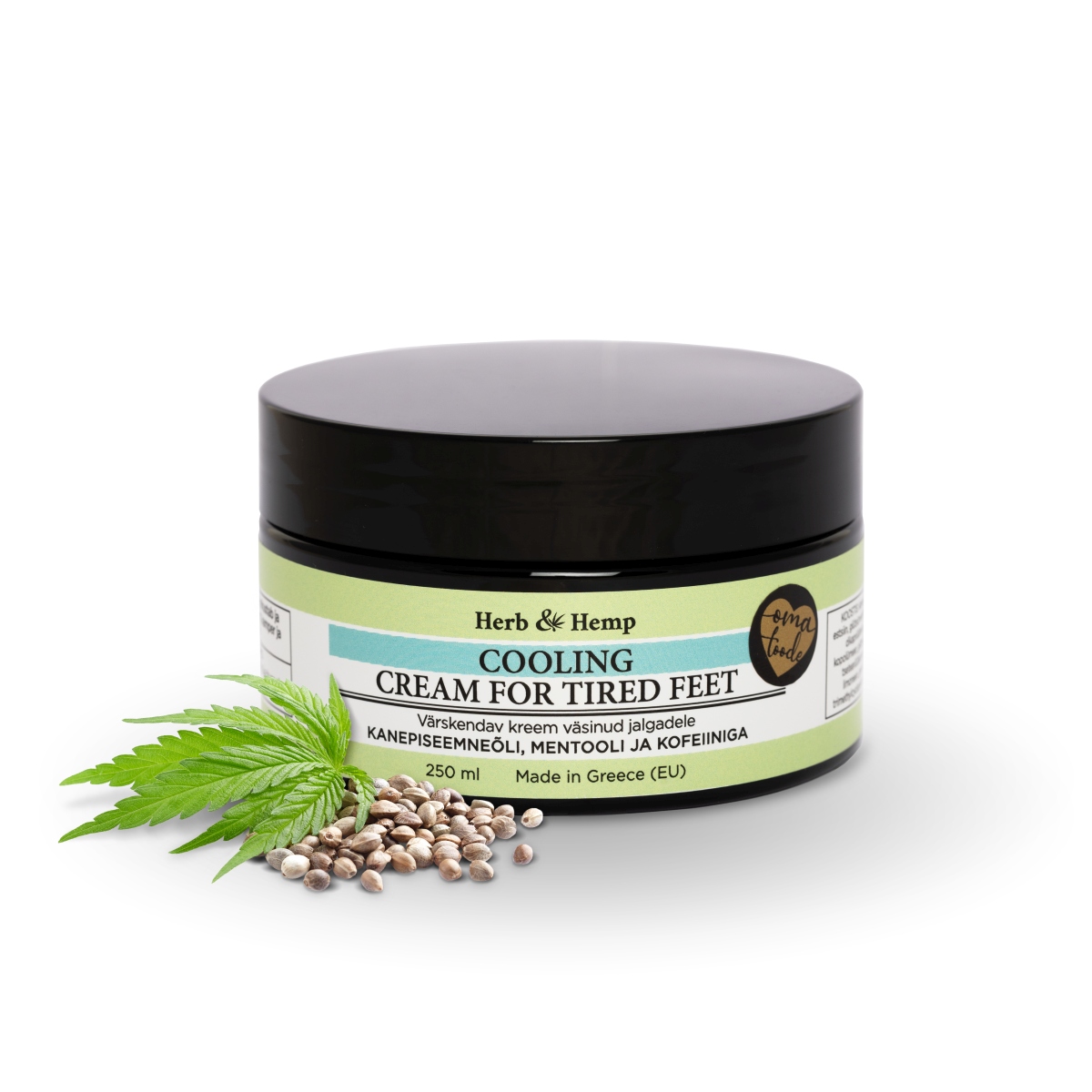 Värskendav kreem väsinud jalgadele kanepiseemneõli, mentooli ja kofeiiniga 250 ml